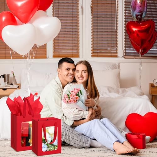 Zhanmai 36 Pcs Kraft Paper Gift Bags with Clear Window Handles, Wine Red - Image 6