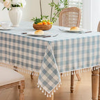 Blue Tablecloth Rectangle, Gingham Cotton Linen Checkered, 55x120 Inch - Image 3