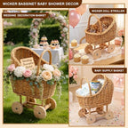 Vintage Wicker Baby Carriage Decor，Woven Rattan Stroller Flower Basket Cart for Wedding Centerpieces, Baby Shower Party Supplies & Nursery Floral Arrangement Props Floral Rustic Home Decor - Image 4