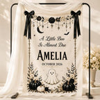 A Little Boo Is Almost Due Halloween Baby Shower Satin Fabric Welcome Banner by Custom