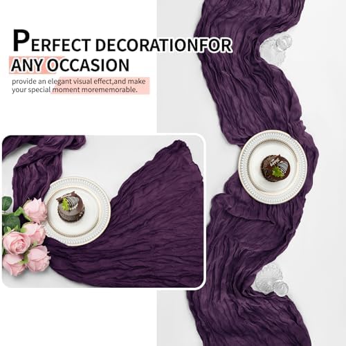 12 Pcs Dark Purple Cheesecloth Table Runner 10Ft, Gauze Table Runners 21.5 x 120 inch,Semi Sheer Cheese Cloth Fabric Runner Bulk for Wedding,Party,Baby Shower,Bridal Shower - Image 5