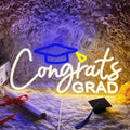 Congrats Grad Neon Sign with Graduation Cap, Grad Wall Decor, Warm White by MRPUMPKIN