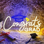 Congrats Grad Neon Sign with Graduation Cap, Grad Wall Decor, Warm White by MRPUMPKIN