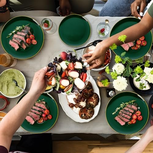 YOUBET 175PCS Green Plastic Plates with Gold Rim for Wedding Party - Image 5