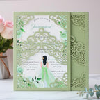 Hosmsua 50PCS Personalized Sage Green Quinceanera Invitations Kit 5.1x7.3 Inch Laser Cut Floral Crown Pocket Quince Invitation Cards with Envelopes for Birthday Bridal Shower - Image 2