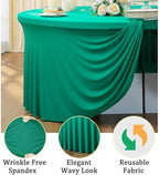 6 Pack Emerald Green Spandex Round Tablecloths for 72 Inch Table, Stretchy 132 Inch Fitted 6FT Cloths, Wrinkle Free Cover With Skirt for Wedding Party Dining Banquet - Image 3