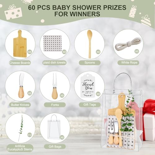 6 Sets Baby Shower Games Prize Pack – Winners Prize Set with Bamboo Cheese Board Set, Thank You Card and Gift Bags for Fun Baby Shower Game Gifts, Wedding & Bachelorette Party Favors - Image 4