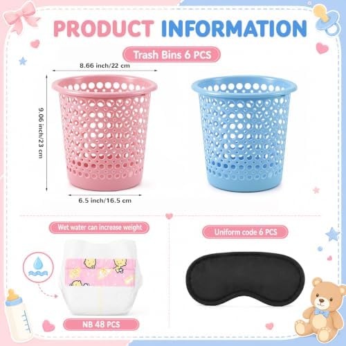 6 Sets Blindfold Diaper Pong Baby Shower Game, 48 Diapers 6 Bins And 6 Blindfolds Funny Baby Shower Diaper Toss Dirty Diaper Game for Gender Reveal Wedding Party Guests Activities - Image 2