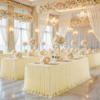6ft Champagne Tulle Tablecloths for Rectangle Tables Stretch Rectangular Table Cloths Wrinkle Free 6 Foot Spandex Table Cover with Tutu Skirt for Wedding Birthday Party Banquet Buffet Cake Desk Skirt - Image 4