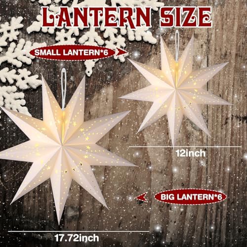 Youyole 12 Set Christmas Paper Star Lantern with Lights, 9 Pointed - Image 3