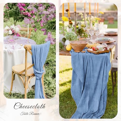 12Pack Dusty Blue Cheesecloth Table Runner 10FT Wedding Party Decor - Image 5