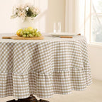 Romanstile Gingham Ruffled Round Tablecloth, 70 Inch, Taupe by Romanstile