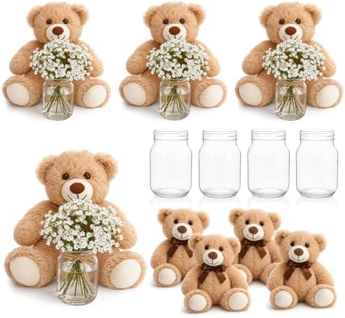 33Pcs Khaki Bear Baby Shower Centerpieces Mason Jar Babybreath by Guiqulai