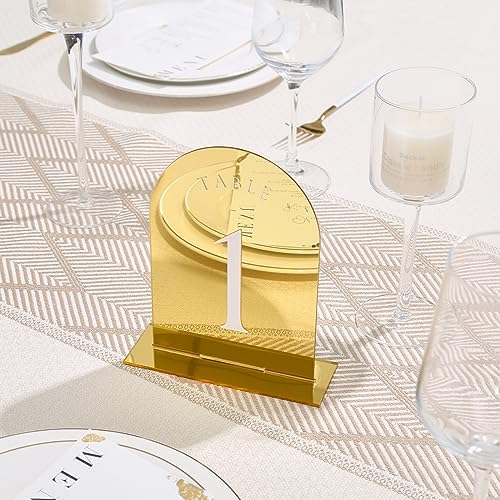 UNIQOOO Gold Mirror Arch Wedding Table Numbers with Stands 1-20, 5x7 Acrylic Display Signs and Holders, Pack of 20, Perfect for Centerpiece, Reception, Decoration, Party, Anniversary, Event - Image 3