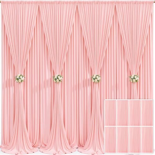 8 Panels Blush Pink Backdrop Curtain for Parties Wedding Wrinkle Free Pink Photo Curtains Backdrop Drapes Fabric Decoration for Baby Shower Birthday Party 40ft(W) x 10ft(H) by Tao-GePartyDecorations