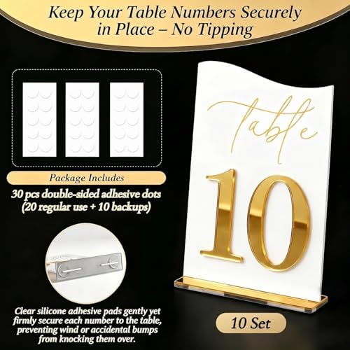 Gold Mirrored Acrylic Wedding Table Numbers 1-10 Set, Self-Standing Modern Arched Signs for Reception Seating, Anniversary & Bridal Shower, Elegant Wedding Decor (5x7 Inches) - Image 6