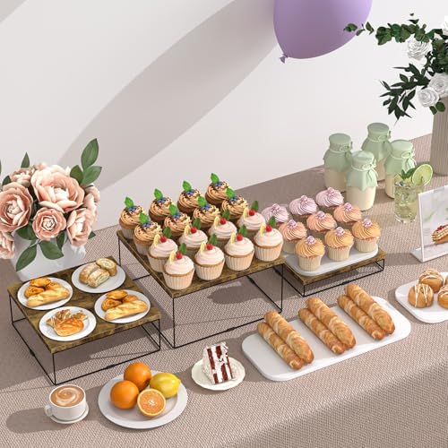 ELITEROO Buffet Risers, 3 Pack Wood Risers Display Stand, Square Food Riser - Image 3