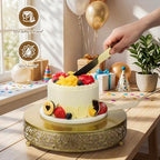 Wenqik 12 Inch Gold Cake Stand Metal Round with Cutter Spatula, Classic - Image 4