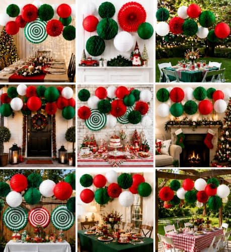 21PCS Red Green White Paper Lanterns Christmas Party Decorations - Image 6