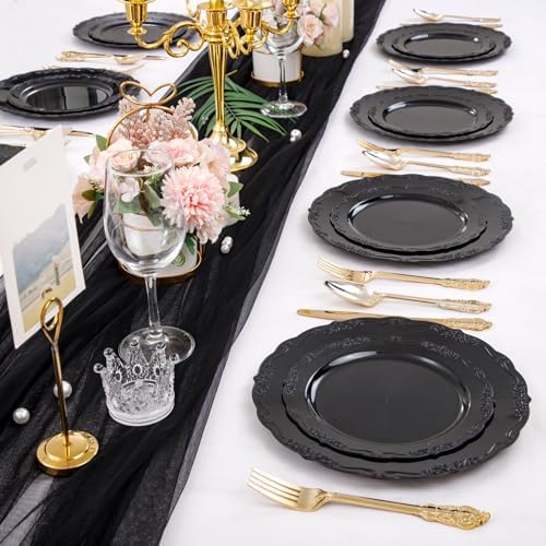U-QE 100PCS Black Plastic Plates, Heavy Duty Black Plates - Image 6