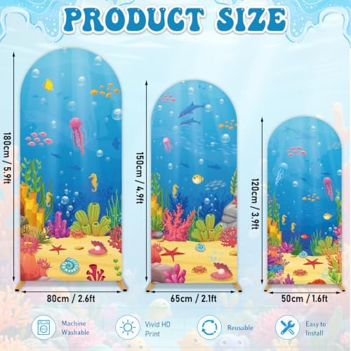 3Pcs Under the Sea Arch Backdrop Covers Ocean Animal Party Decorations - Image 2