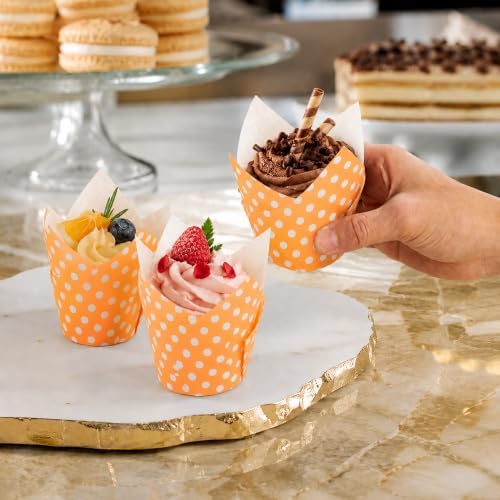 Restaurantware 2 oz Hot Orange Polka Dot Tulip Paper Baking Cups, 200 Ct - Image 5