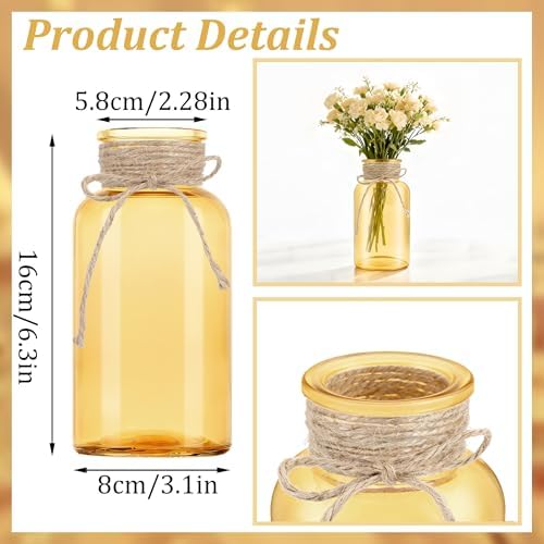 6 Pack Mason Jar Vases for Centerpieces, Gold Glass Flower Vase - Image 2