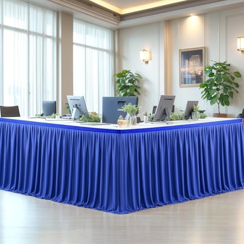 Partisky Royal Blue Polyester Table Skirt for Rectangle Tables 14ft, Wrinkle Resistant Pleated Ruffle Table Cloth for Banquet Wedding Trade Baby Shower Display Gift Dining Table - Image 6