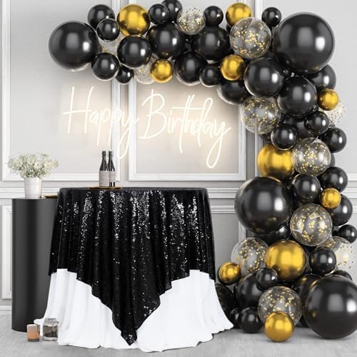 Poise3EHome Black Sequin Tablecloth 90×90 Inch Square Sequin Fabric Table Cover Overlay for Halloween Baby Shower Birthday Party Wedding Holiday Cake Table Decoration - Image 2