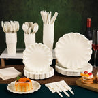 Newtay 350 Pcs Ivory Scalloped Paper Plates and Napkins Party Supplies - Image 4