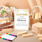 80 Wedding Guest Book Alternative tumbling tower Wooden Block, Leaves - Image 2