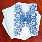 50sets Glitter Laser Cut Lace Flora Wedding Invitation Cards with Butterfly and Envelopes for Bridal Shower Engagement Quinceañera Wedding Invite (Only invitation Cards, Glitter Blue) - Image 6