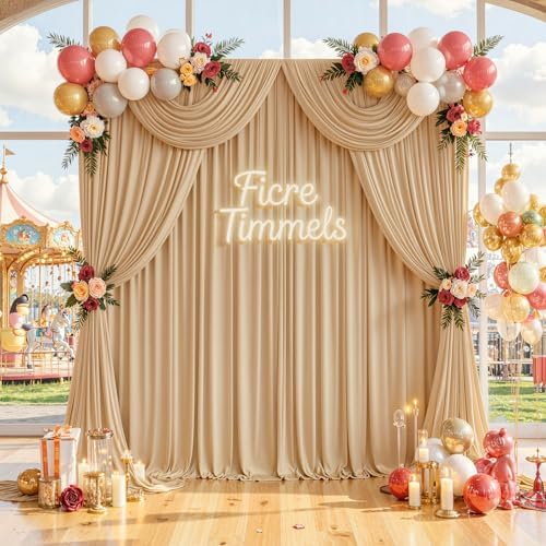 40 ft x 10 ft Wrinkle Free Champagne Backdrop Curtain for Parties, 8 Panels 10ft Polyester Champagne Photo Backdrop Drapes for Graduation Birthday Wedding Party Stage Curtains - Image 5