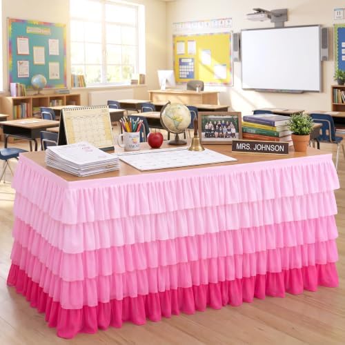 HB HBB MAGIC Pink Table Skirt Ruffle Tutu Tablecloth for Rectangle Tables Baby Shower Princess Birthday Party Decorations 14ft by HBBMAGIC