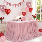 Dusty Rose Table Skirt 9FT Sheer Table Skirting 2 Layer Rectangle Tablecloth for Birthday Baby Shower Wedding by QueenDream