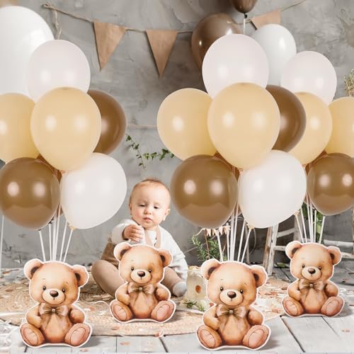 12 Sets Brown Bear Baby Shower Balloon Stand Kit for Table Teddy Bear Table Centerpieces Party Decor Baby Shower with Balloon Decoration for Girl and Boy Birthday Newborn Gender Reveal Party Supplies - Image 5