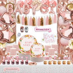 Guudmua 301Pcs Baby Shower Decorations For Girl, Girl Baby Shower Decorations Kits - Disposable Dinnerware Set With Pink Rose Gold Floral (50 Guest), "BABY girl" Banner, Balloon, Sash, Cake Topper by Guudmua
