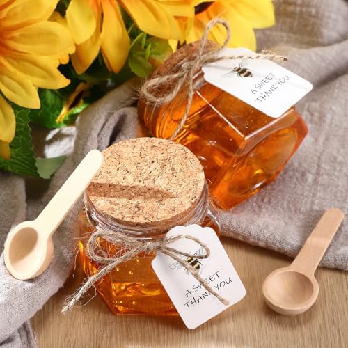 Baderke 30 Pack 3.4 oz Mini Hexagon Honey Jars with Spoon Cork Cap Tag - Image 3