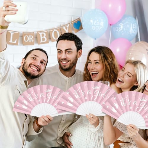 Cinrobiye 24 Pcs Baby Shower Folding Hand Fans for Guest Bear Baby Shower Hand Fans Colorful Foldable Handheld Fan for Gender Reveal Baby Shower Celebration Party Favors Supplies(Pink) - Image 7