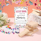80 Wedding Guest Book Alternative tumbling tower Wooden Block, Wildflower - Image 2