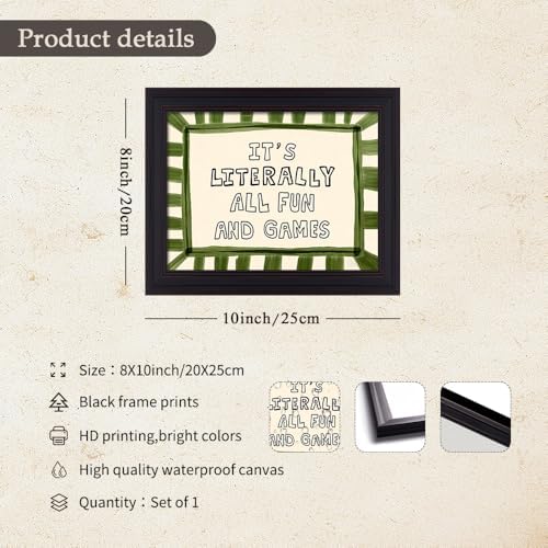 Black Framed 08x10 inch It's Literally All Fun And Games Funny Quotes Wall Art Preppy Minimalist Poster Canvas Prints For Kids Living Room Nursery Bedroom Wall Decor - Image 2