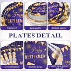 Funnymoom 452 Pcs Retirement Party Decorations Supplies Women Set Include Purple and Gold Retirement Paper Plates Napkins Cups Tablecloth Cutlery Straws for Men Women Say Goodbye Party - Image 2