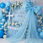 Canlierr Extra Large Blue Organza Bow Decorations 39 x 59 Inch Giant Blue Tulle Bow with Tie and Long Ribbon Tails for Wedding Valentines Party Backdrop Coquette Room Wall Decoration - Image 3