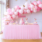 4 Pack 8ft Pink Tablecloths for Rectangle Tables, 8 Foot Pink Rectangular Table Cloth, Wrinkle Free Table Cover with Tutu Skirt for Baby Shower Girls Birthday Party Banquet Buffet Cake Decorations - Image 2