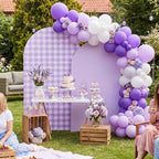 Tegeme 2 Set Gingham Arch Backdrop Cover 7.2ft 6.6ft Arch Cover, Purple - Image 6