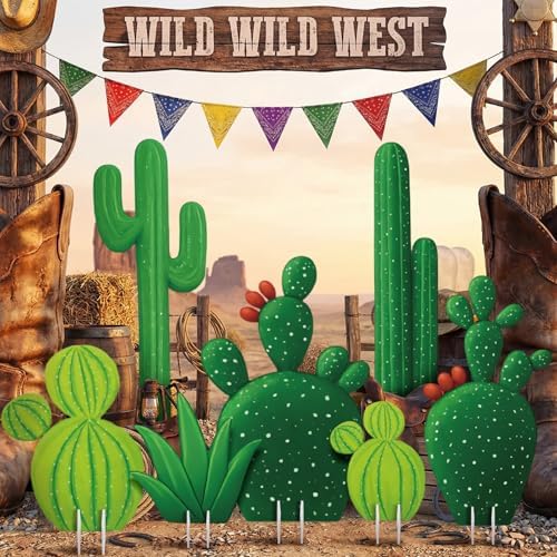 7 Pcs Large Cactus Yard Stakes Signs Plastic Jointed Cactus Cardboard Cutout Summer Party Decorations Green Plant Decor for Tropical Cacti Birthday Party Favors Photo Prop Wild Western Garden - Image 2