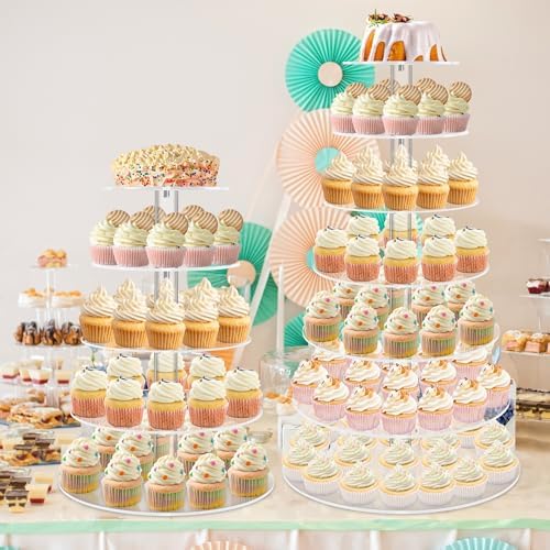 YestBuy Cupcake Stand, Acrylic Cupcake Tower Tree, 7 Tier Large Cupcake Holder for Pastry, Clear Cupcake Dispaly Stand for Party, Wedding, Baby Shower - Image 6