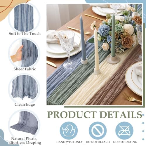 8 Pcs Sage Green Dusty Blue Brown Cheesecloth Table Runner 118" - Image 4