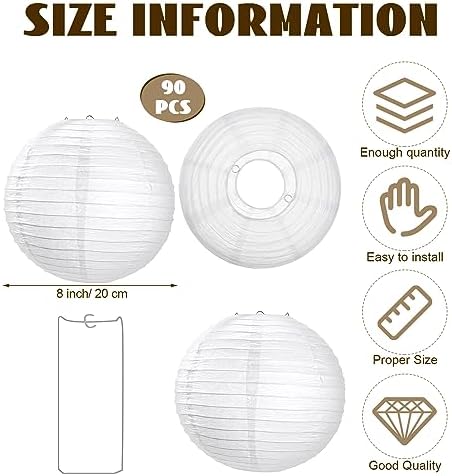 Treela 90Pack White Chinese Paper Lantern for Wedding Party Decor, 8 Inch - Image 4