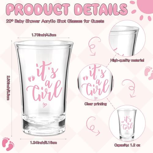 Vesici 20 Set Baby Shower Favors for Guests It's a Girl Acrylic Shot Glasses Gold Bottle Opener Keychains Thank You Tags and Bags for Baby Shower Party Gender Reveal Party Guests Return Gift - Image 2